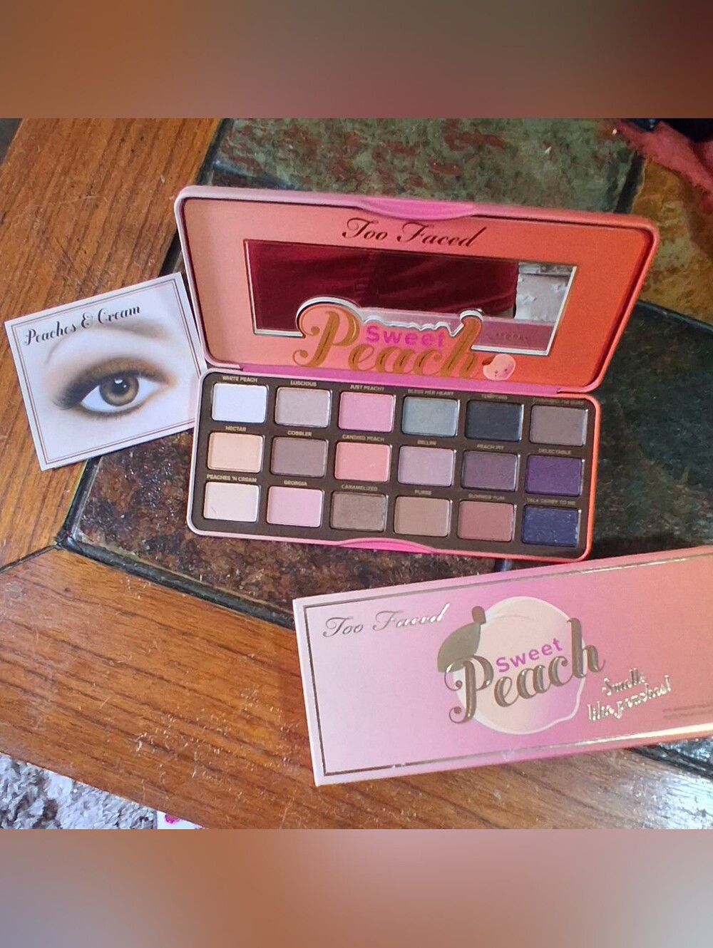 Too Faced Sweet Peach Palette — Peach, Pink, Purple, Brown, Gold Shades